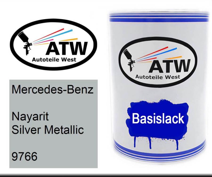 Mercedes-Benz, Nayarit Silver Metallic, 9766: 500ml Lackdose, von ATW Autoteile West.